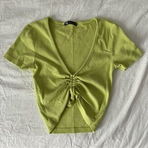 Zara Lime Green Ruched Crop Top | Size Small (S)